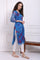 Cobalt Blue Floral Printed Organza Straight Kurta with Lace