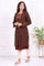 Brown Solid Embroidered Straight Coat