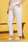Beige Solid Lace Cotton Blend Straight Pants
