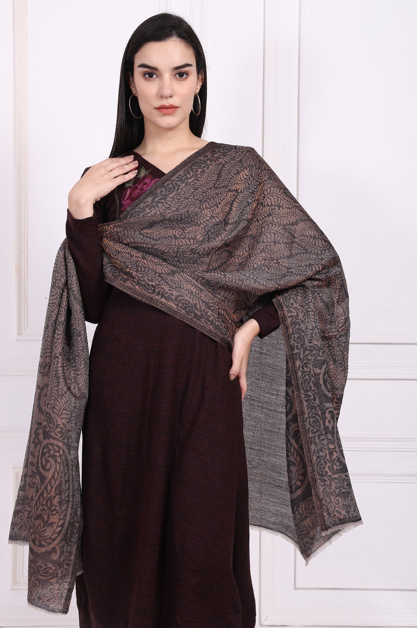 Brown Paisley Wool Shawl