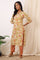 Beige Floral Printed Pure Cotton Straight Kurta, Pants and Dupatta Set