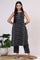 Black Ikkat Pure Cotton Straight Kurta and Pants Co-ord Set