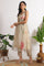 Light Beige Floral Printed Swiss Dot Net Spaghetti Flared Kurta, Pants and Dupatta Set