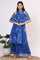 Blue Floral Printed Halter Neck Chiffon Kurta with Flared Pants and Dupatta Set