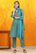 Aqua Green Paisley Printed Cotton Crepe Straight Kurta and Pants Set with Dupatta