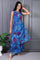 Blue Floral Printed Lace Straight Sheer Kurta, Crop Top and Pants Set