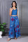 Blue Floral Printed Lace Straight Sheer Kurta, Crop Top and Pants Set