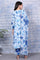 Blue Floral Printed Rayon Lace Flared Kurta, Pants and Dupatta Set