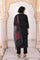 Black Floral Print Embroidered Straight Kurta with Pant and Dupatta Set