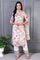 Off White Floral Printed Kota Straight Kurta, Pants and Dupatta Set