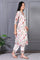Off White Floral Printed Kota Straight Kurta, Pants and Dupatta Set