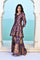 Charcoal Floral Print Beaded Flared Satin Kurta with Culotte and Dupatta Set
