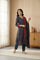 Blue Floral Printed Crepe Straight Kurta with Pants and Dupatta Set