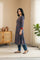 Blue Floral Printed Crepe Straight Kurta with Pants and Dupatta Set
