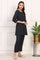 Blue Solid Embroidered Rayon Flax A-line Tunic and Straight Pants Co-ord Set