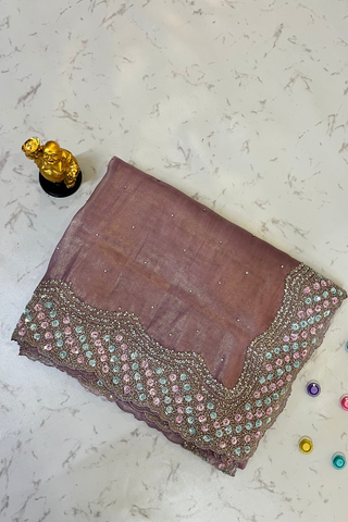 Tissue Saree with Multi-Sequence, Stone & Cutdana Work