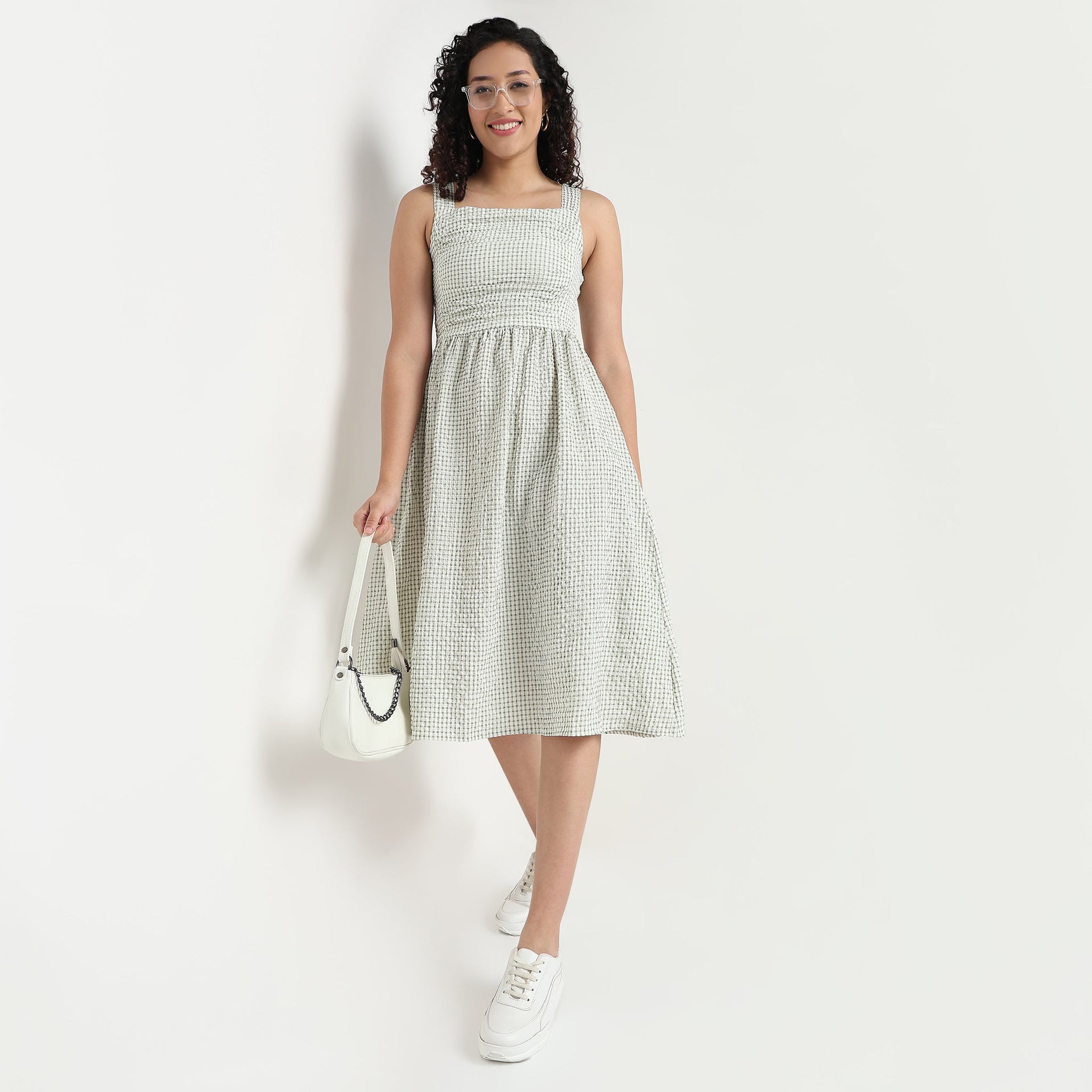 Checkered Flared Strappy Dress