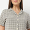 Checkered Lapel Collar Short Sleeve Crop Shirt
