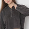 Boxy Fit  Cropped Sweat Tee With Quarter Zipper Opening At Neck