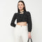 Bow Print Tie-Up Neck Crop Top