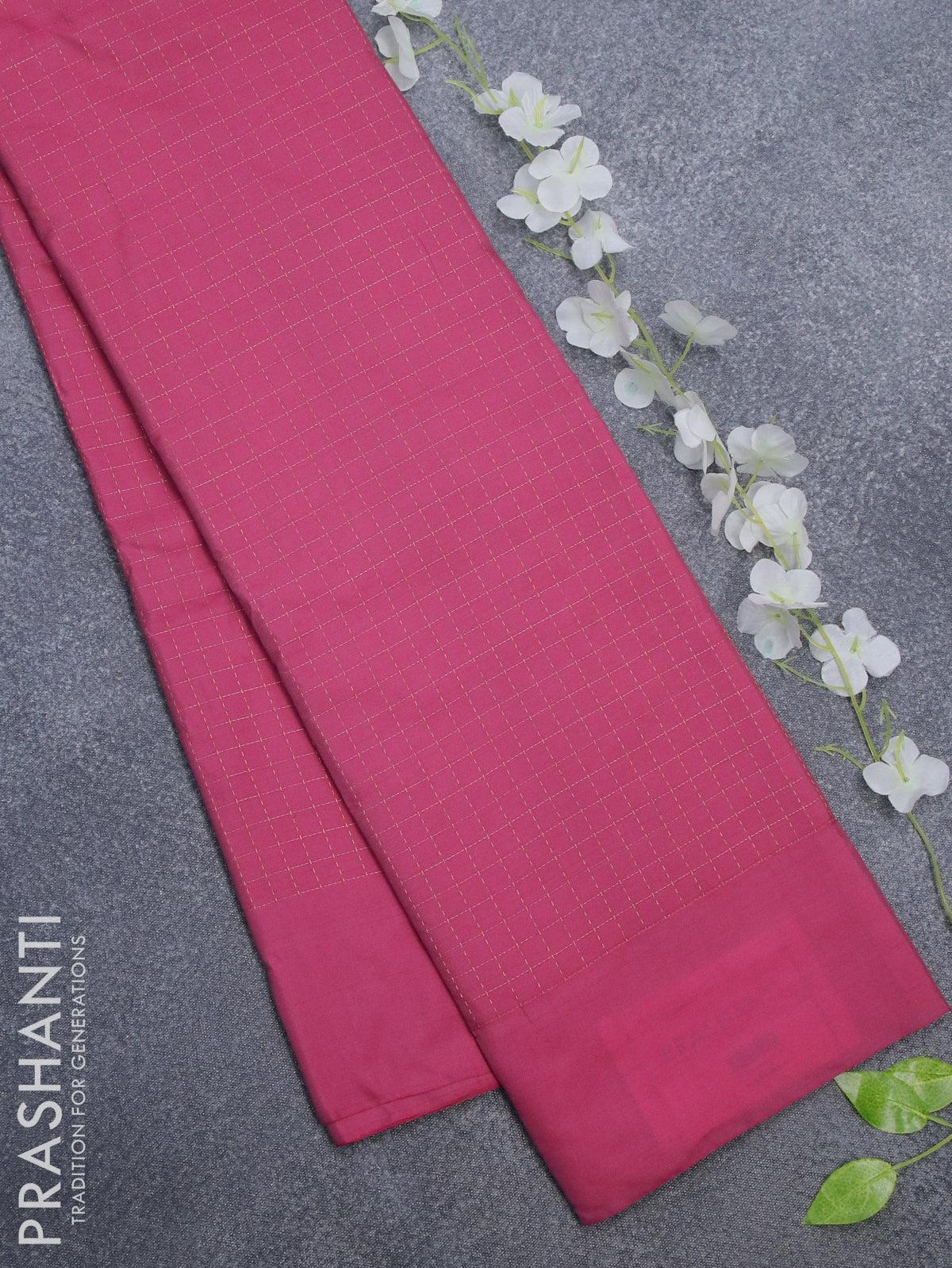 Arani semi silk saree pink shade with allover copper zari checked pattern and simple border