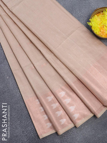 Bamboo silk saree cream with copper zari woven buttas and zari woven border