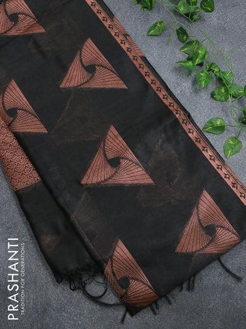 Banarasi cotton saree black with copper zari woven buttas and piping border