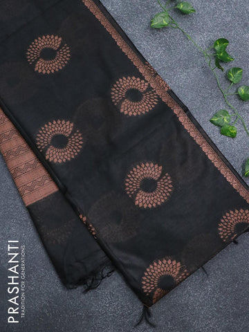 Banarasi cotton saree black with copper zari woven floral buttas and piping border