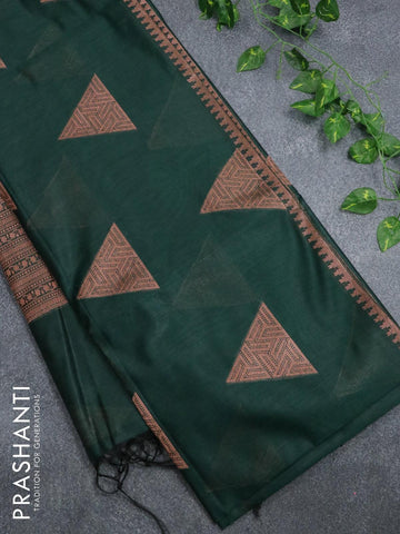 Banarasi cotton saree dark green with copper zari woven geometric buttas and piping border