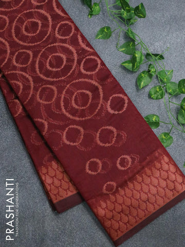 Banarasi cotton saree maroon with copper zari woven buttas and copper zari woven border