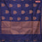 Banarasi cotton saree navy blue with copper zari woven buttas and piping border