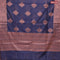 Banarasi cotton saree navy blue with copper zari woven buttas and piping border