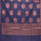 Banarasi cotton saree navy blue with copper zari woven floral buttas and piping border