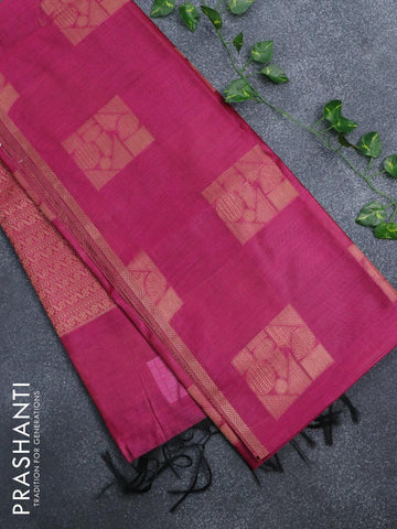 Banarasi cotton saree pink with copper zari woven box type buttas and piping border