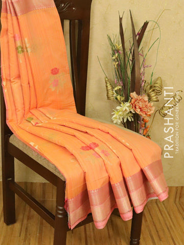 Banarasi semi katan saree peach and pink with thread & zari woven buttas and woven border