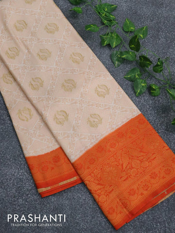 Banarasi semi silk saree cream and orange with allover zari weaves and zari woven border