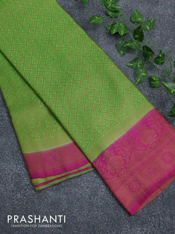 Banarasi semi silk saree green and magenta pink with allover zari weaves and zari woven border