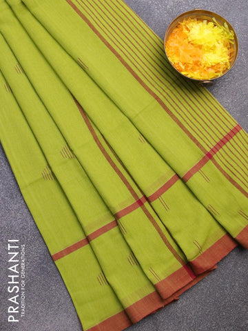 Bengal soft cotton saree light green and maroon with thread woven buttas and thread woven border