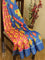 Bhagalpuri saree blue and pink with allover ikat prints and simple zari border