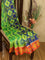 Bhagalpuri saree green and blue with allover ikat prints and simple zari border - TFR5990