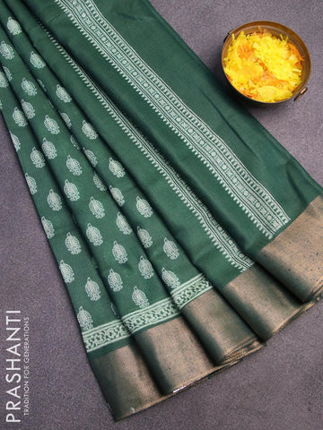 Bhagalpuri saree green shade with allover butta prints and zari woven border