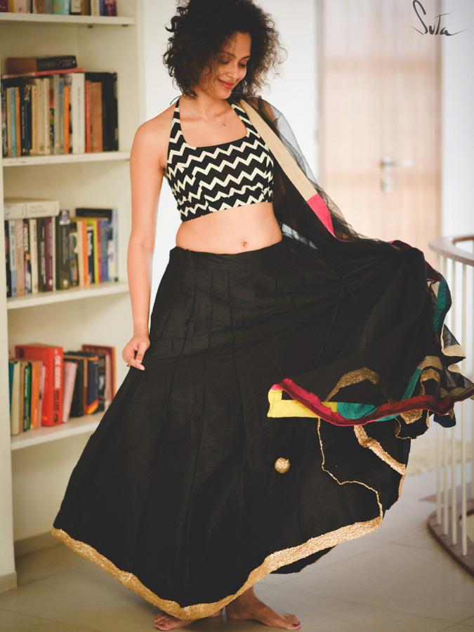 Blabber Black Raw Silk Skirt