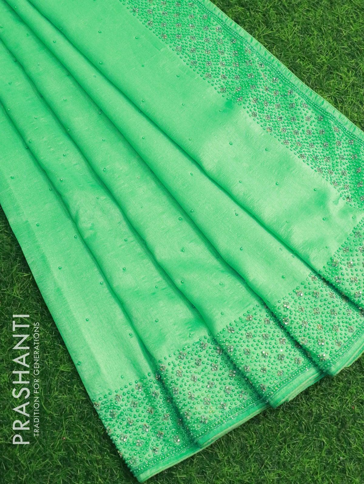 Chappa saree light green with stone & beaded embroidery work