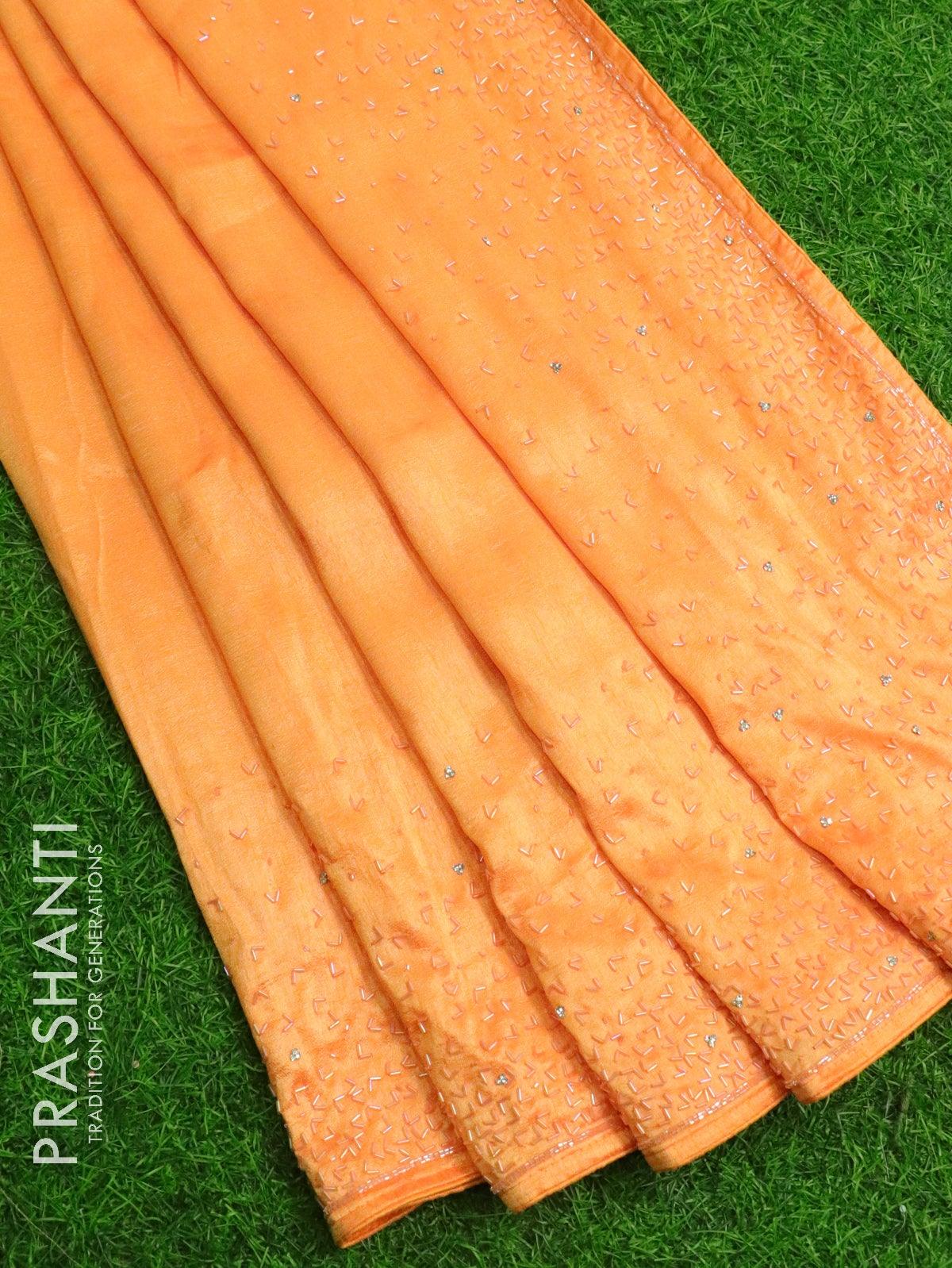 Chappa saree orange with stone & beaded embroidery work