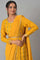 Yellow Glitter Printed Festive Saree Dress With Belt