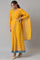 Yellow Glitter Printed Festive Saree Dress With Belt