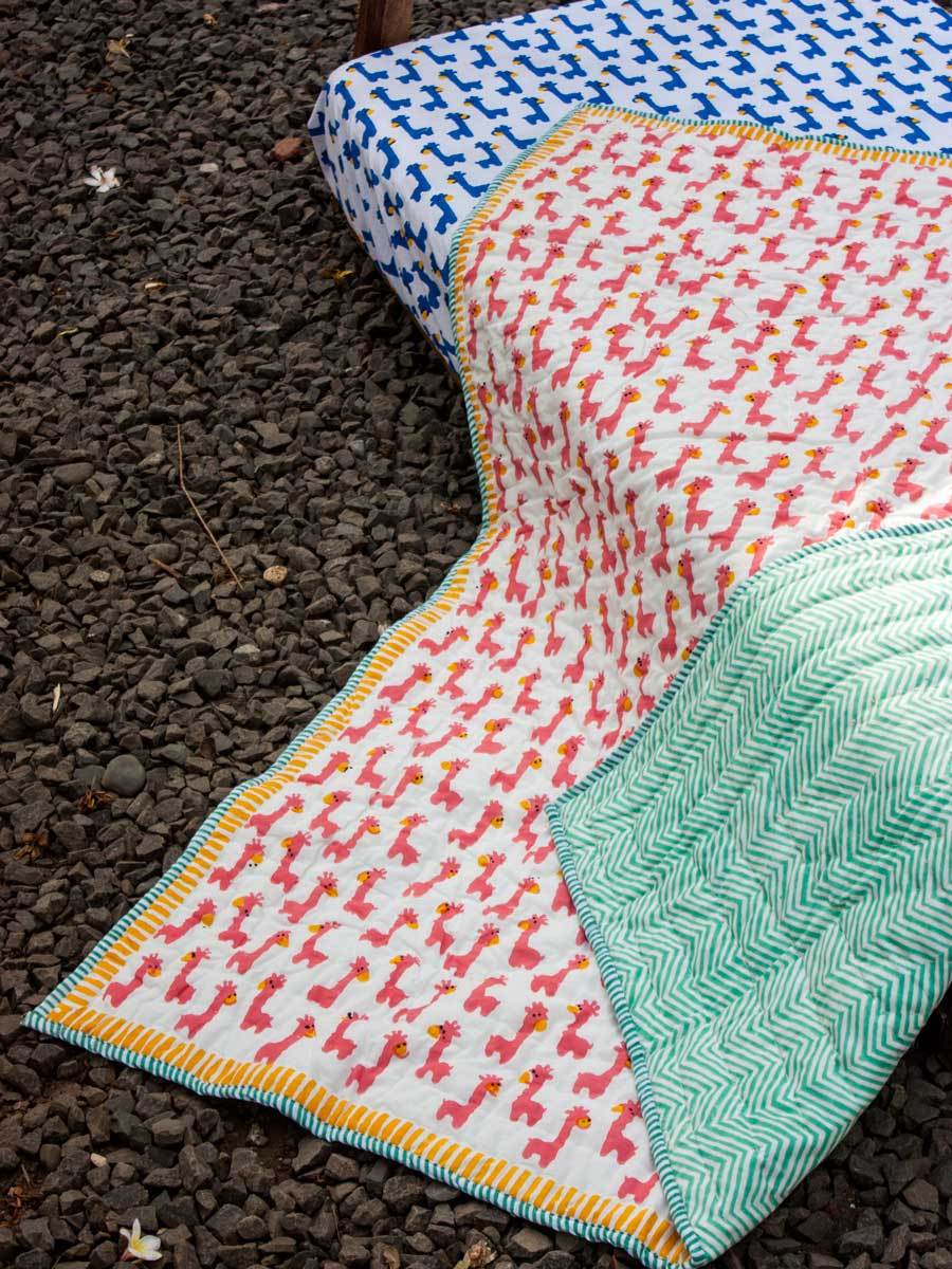 Pink Giraffe Organic Cotton Quilt for Infants