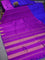 Pure kanjivaram silk saree purple and blue with plain body and temple design zari woven rising border