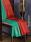 Pure kanjivaram silk saree teal green and red with zari woven buttas in borderless style