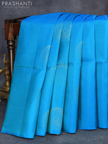 Pure soft silk saree light blue and sandal with zari woven buttas in borderless style